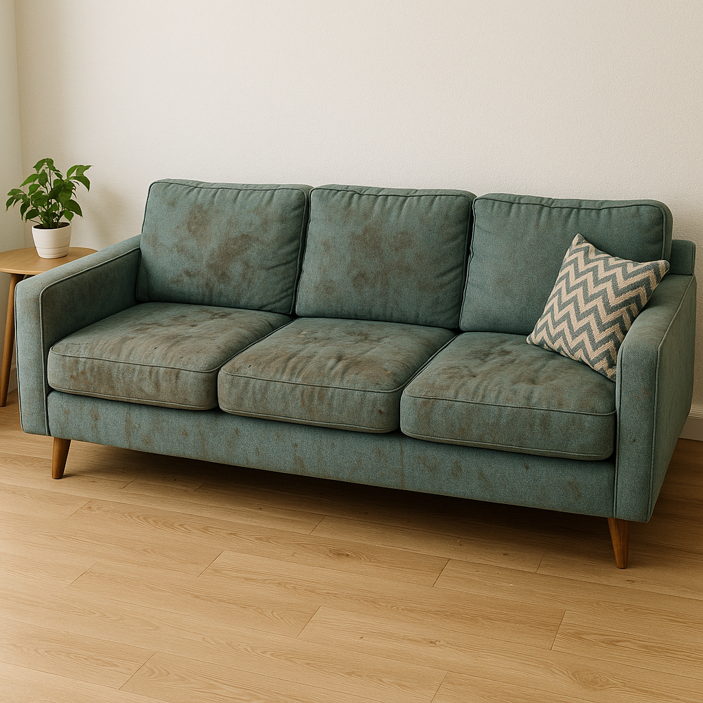 Canapé avant nettoyage (taches visibles)