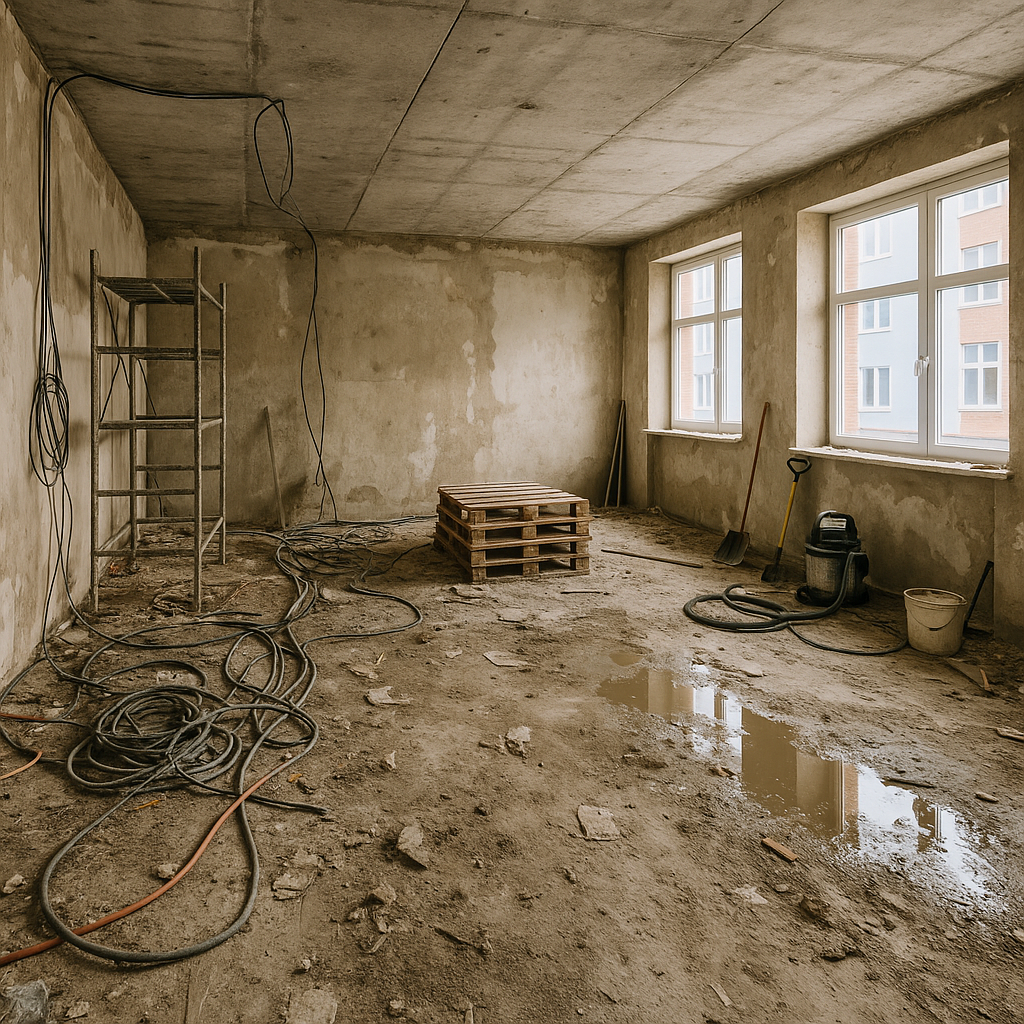 Avant — fin de chantier (poussières et traces)